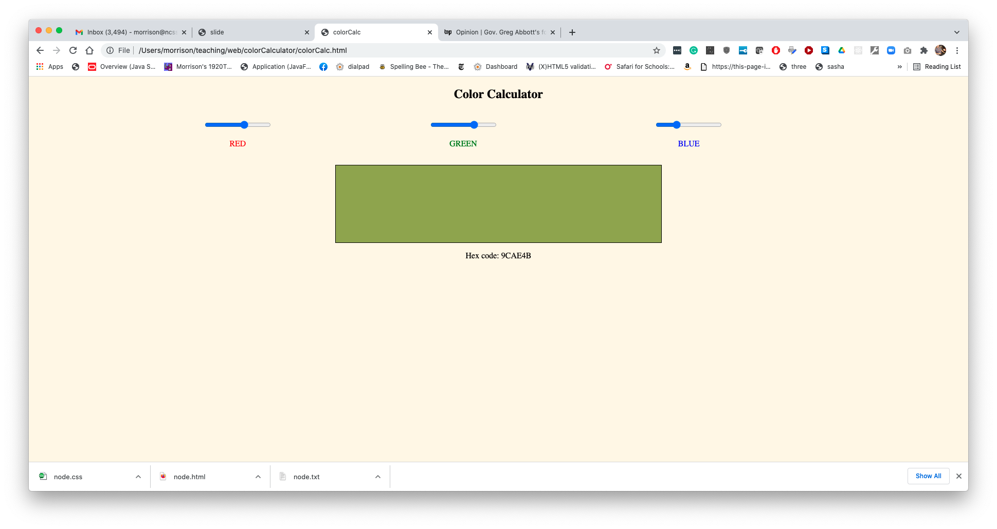 picture of the color calculator